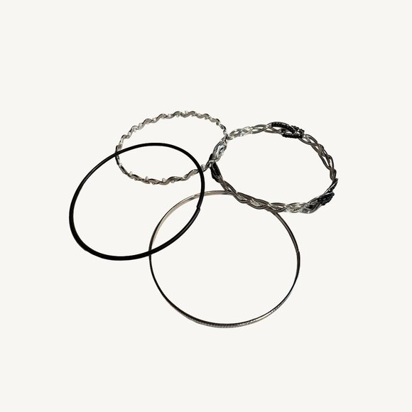 Set Of Silver & Black Beaded and Plain Bengal Bracelets - Picture 1 of 5